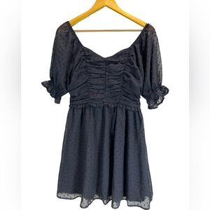 Andree by Unit Black Whimsy Goth Mini Dress Size S Sheer Textured Ruffle Sleeve